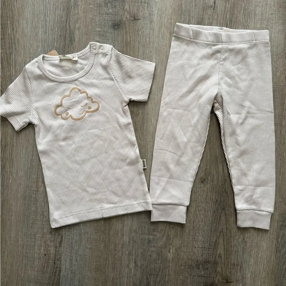 ORGANIC COTTON RIBBED PAJAMAS SET GENDER NEUTRAL NATURAL COLOR